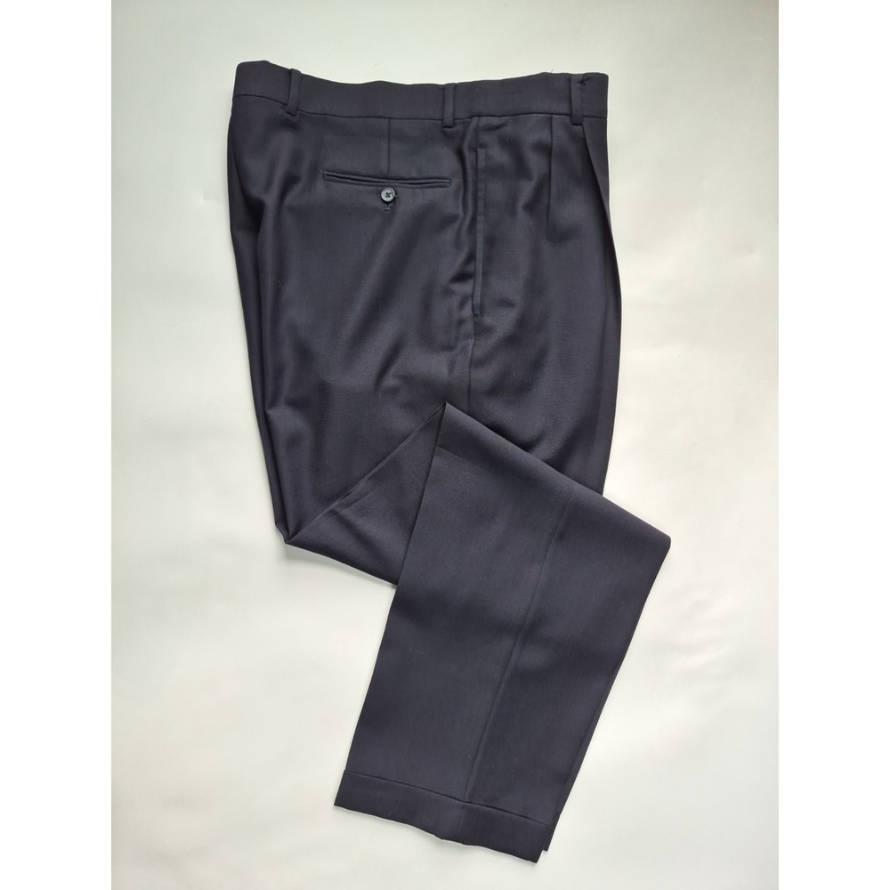 Joseph Abboud Mens 38x34 Pleated Wool Dress Pants Navy Blue Straight Leg